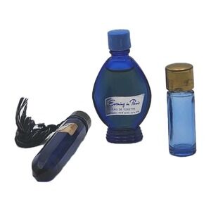 Vintage Bourjois Evening in Paris Cobalt Blue 2 Perfume Bottles & Travel Vial